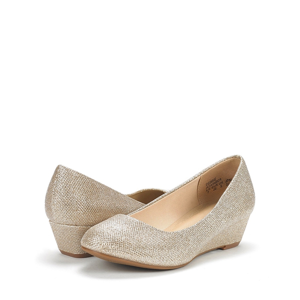 Mid Wedge Heel Pump Shoes - GOLD GLITTER - 4