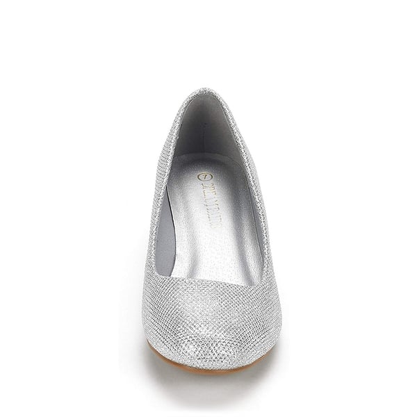 Mid Wedge Heel Pump Shoes - SILVER GLITTER - 2