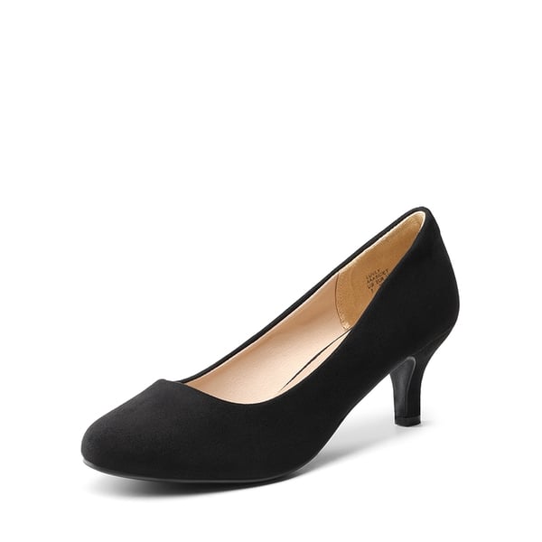 Comfy Round Toe Low Heel Pumps - BLACK SUEDE -  0