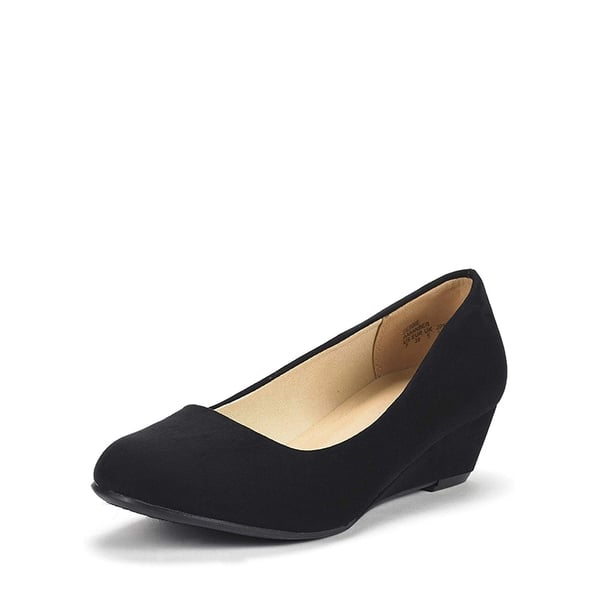 Mid Wedge Heel Pump Shoes - BLACK SUEDE -  0
