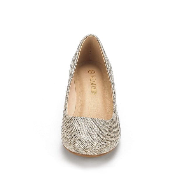 Mid Wedge Heel Pump Shoes - GOLD GLITTER - 2