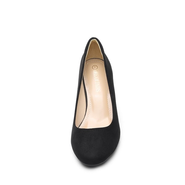 Comfy Round Toe Low Heel Pumps - BLACK SUEDE - 2