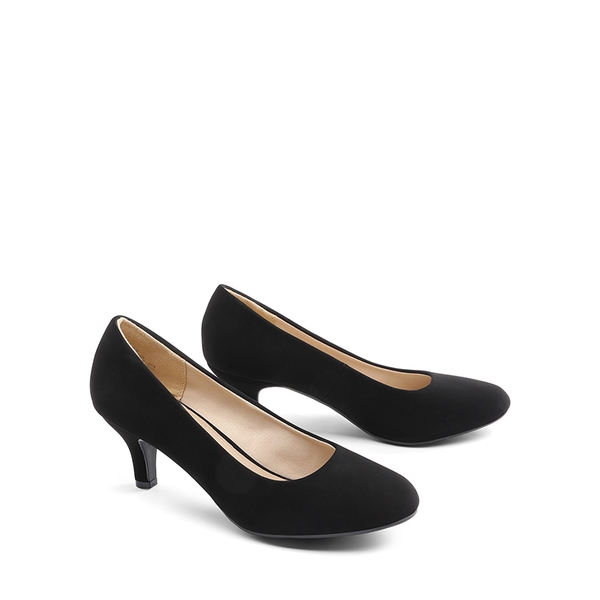 Comfy Round Toe Low Heel Pumps - BLACK NUBUCK - 5