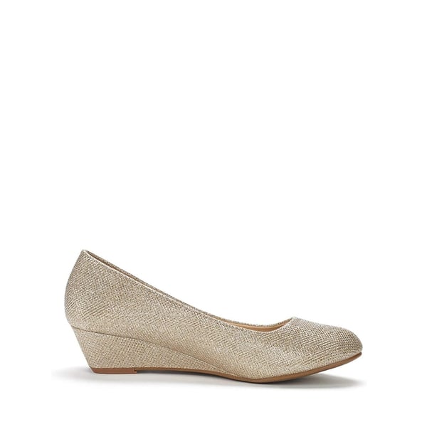 Mid Wedge Heel Pump Shoes - GOLD GLITTER - 1