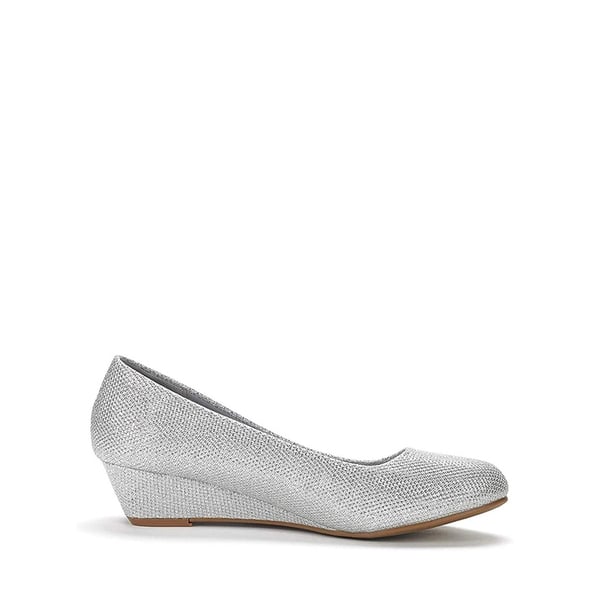 Mid Wedge Heel Pump Shoes - SILVER GLITTER - 1