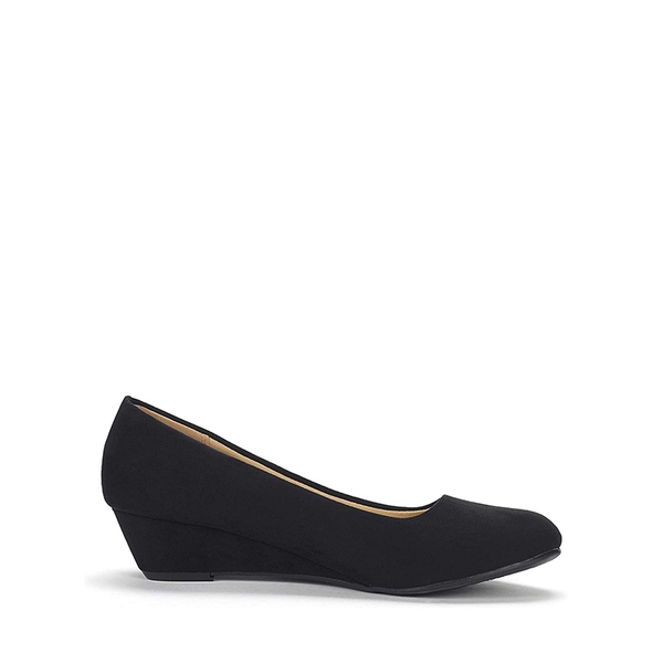 Mid Wedge Heel Pump Shoes - BLACK SUEDE - 1