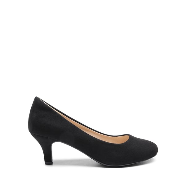 Comfy Round Toe Low Heel Pumps - BLACK SUEDE - 1