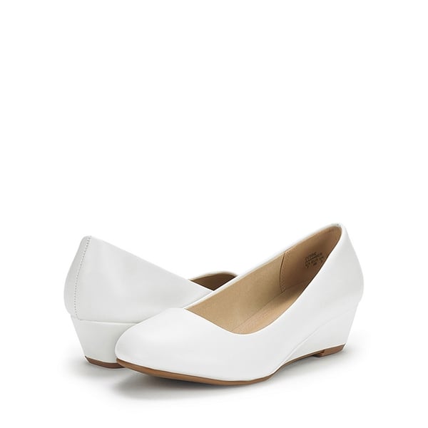 Mid Wedge Heel Pump Shoes - WHITE PU - 4