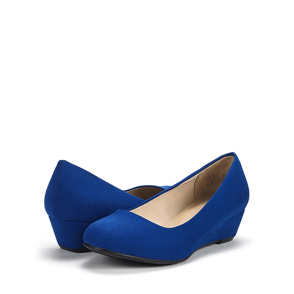 Mid Wedge Heel Pump Shoes - ROYAL BLUE - 4