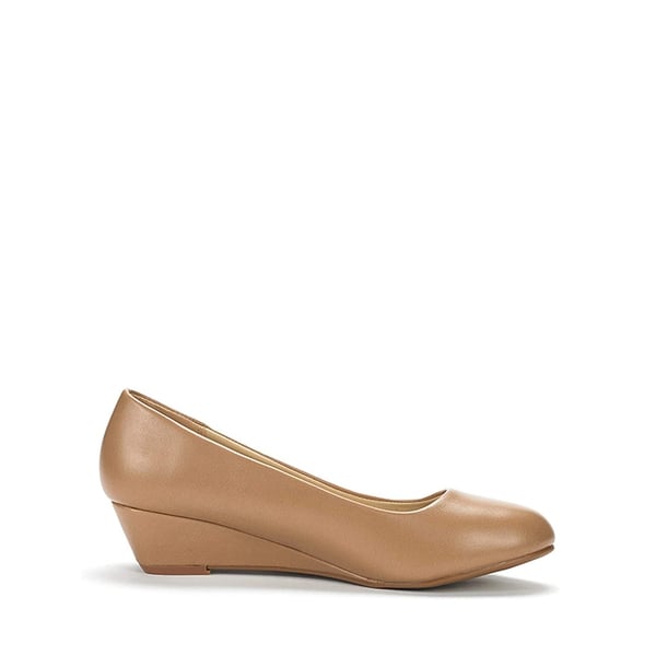 Mid Wedge Heel Pump Shoes - NUDE PU - 1