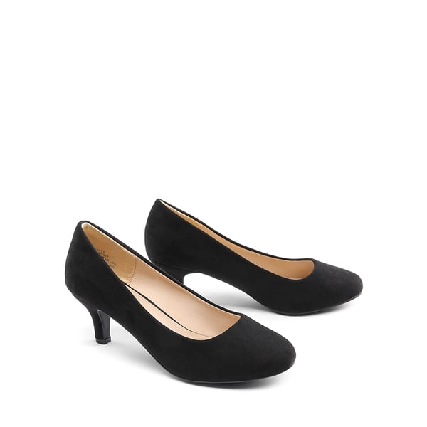 Comfy Round Toe Low Heel Pumps - BLACK SUEDE - 4