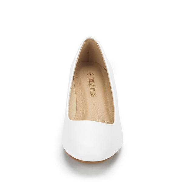 Mid Wedge Heel Pump Shoes - WHITE PU - 2