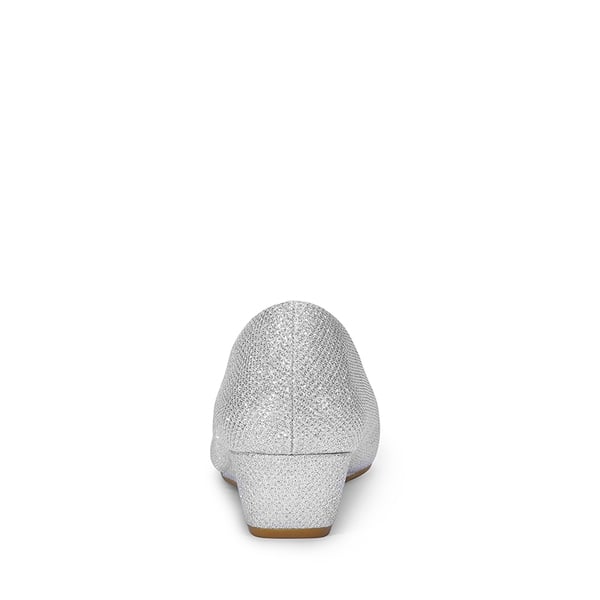 Mid Wedge Heel Pump Shoes - SILVER GLITTER - 3