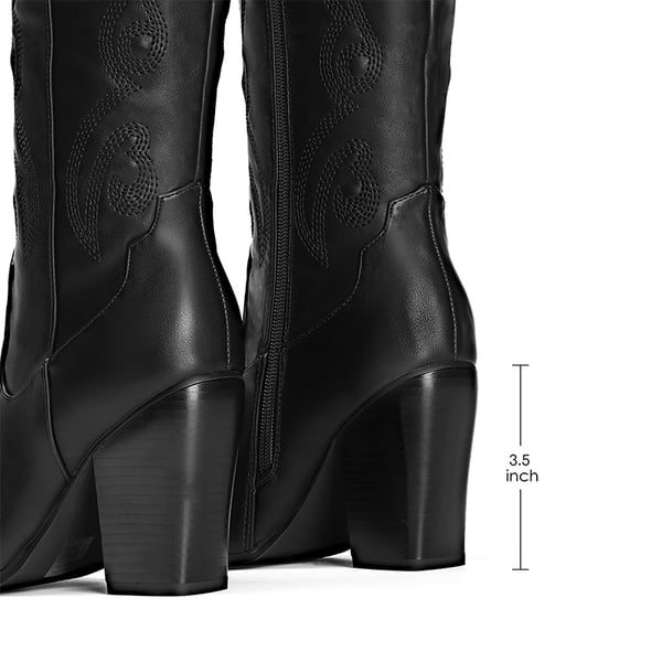  Pointed Toe Embroidered Cowboy Boots - BLACK - 5