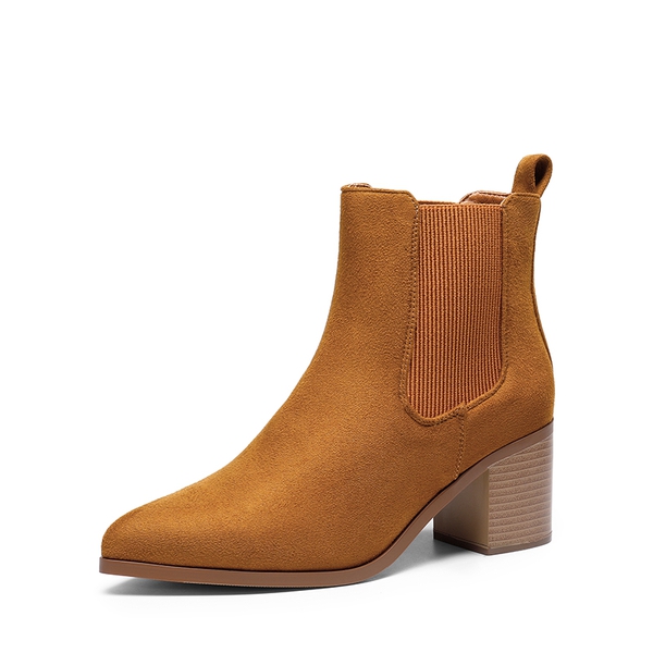 Pointed Toe Chelsea Ankle Boots - TAN-SUEDE -  0