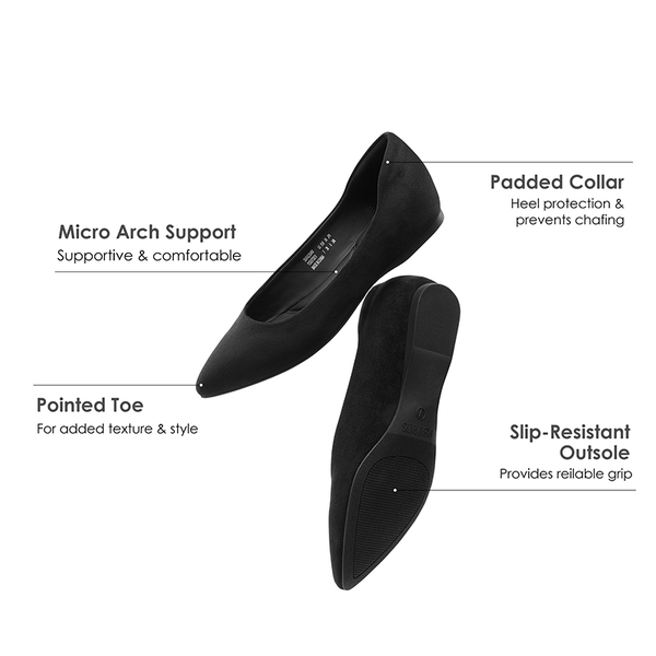 Pointed Toe Arch Support Flats - BLACK-SUEDE - 6