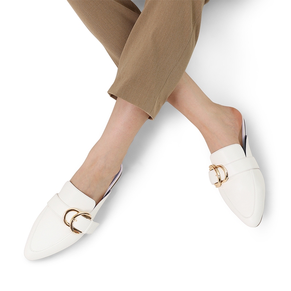 Casual Metal Buckle Mules - WHITE-PU - 1