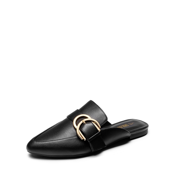 Casual Metal Buckle Mules - BLACK-PU -  0