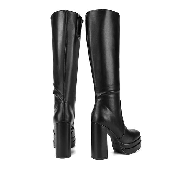 Platform Chunky Knee High Boots - BLACK - 4