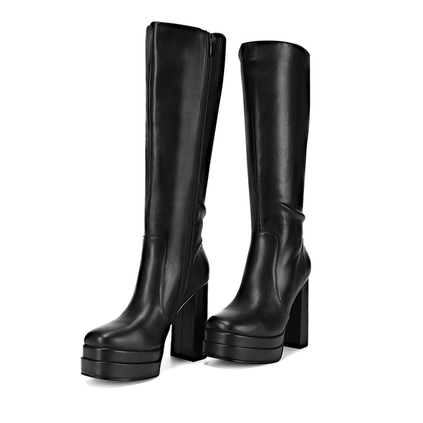 Platform Chunky Knee High Boots - BLACK - 5