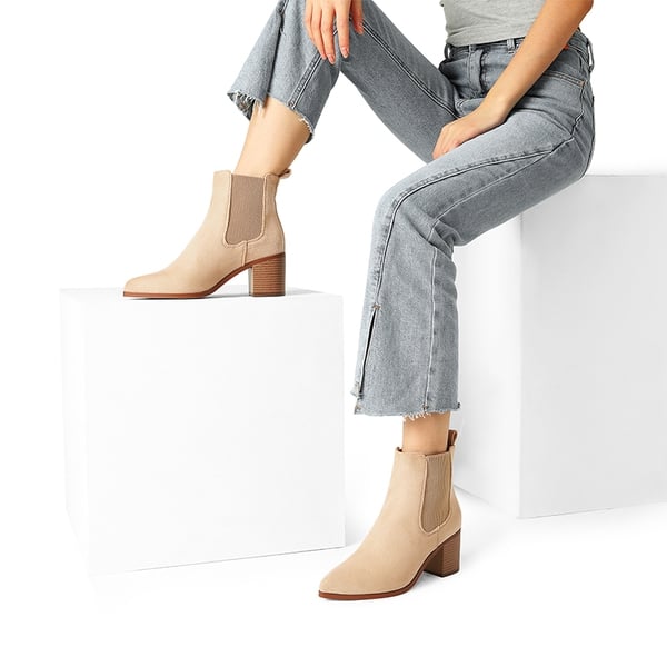 Pointed Toe Chelsea Ankle Boots - NUDE-SUEDE - 2