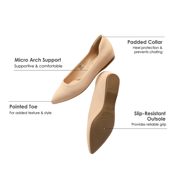 Pointed Toe Arch Support Flats - NUDE-NUBUCK - 6