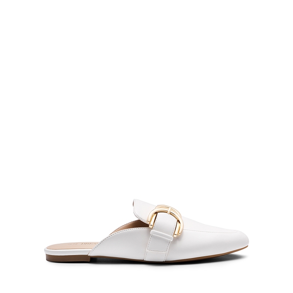 Casual Metal Buckle Mules - WHITE-PU - 3
