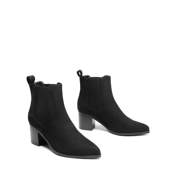 Pointed Toe Chelsea Ankle Boots - BLACK-SUEDE - 4
