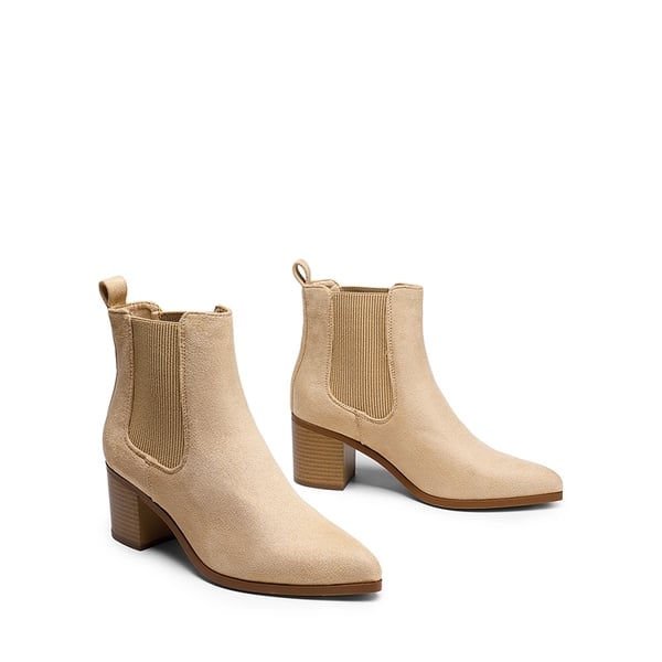 Pointed Toe Chelsea Ankle Boots - NUDE-SUEDE - 6