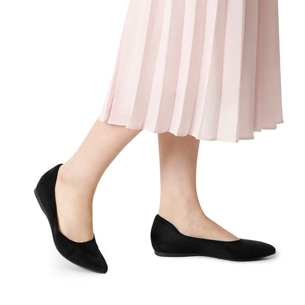 Pointed Toe Arch Support Flats - BLACK-SUEDE - 1