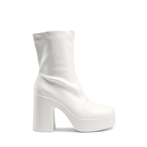 Square Toe Platform Chunky Ankle Boots - WHITE - 3
