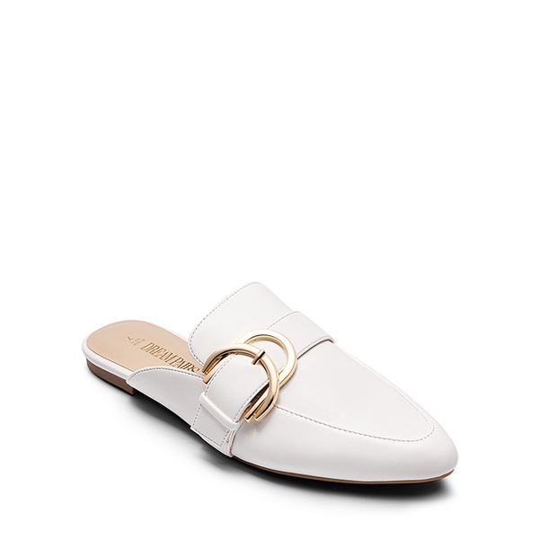Casual Metal Buckle Mules - WHITE-PU - 4