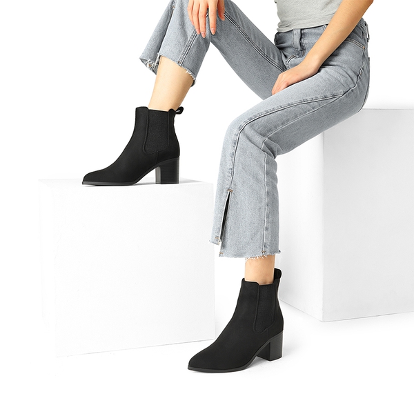 Pointed Toe Chelsea Ankle Boots - BLACK-SUEDE - 2