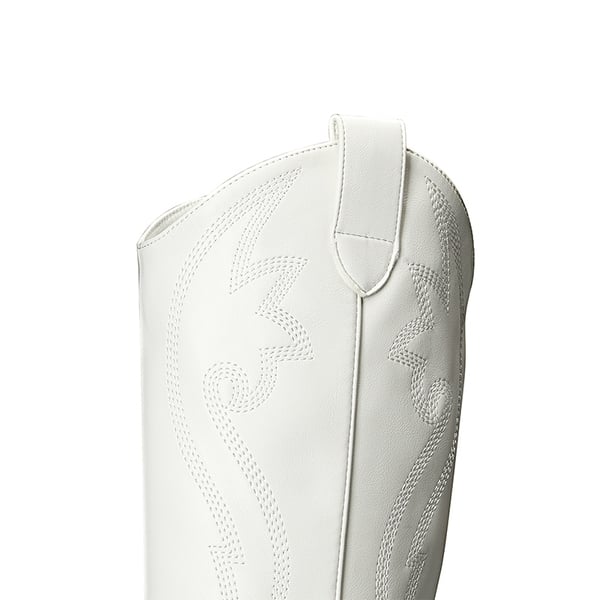  Pointed Toe Embroidered Cowboy Boots - WHITE - 3