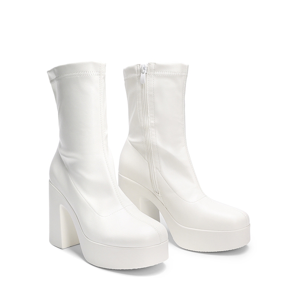 Square Toe Platform Chunky Ankle Boots - WHITE - 6