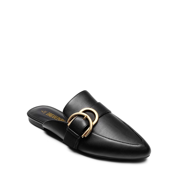 Casual Metal Buckle Mules - BLACK-PU - 4