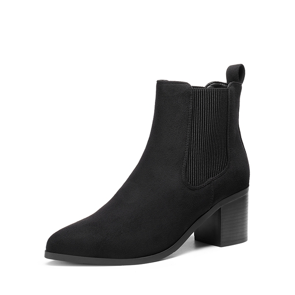 Pointed Toe Chelsea Ankle Boots - BLACK-SUEDE -  0