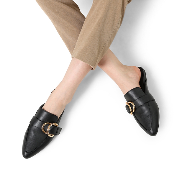 Casual Metal Buckle Mules - BLACK-PU - 1