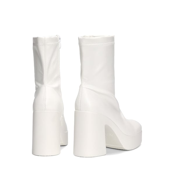Square Toe Platform Chunky Ankle Boots - WHITE - 5