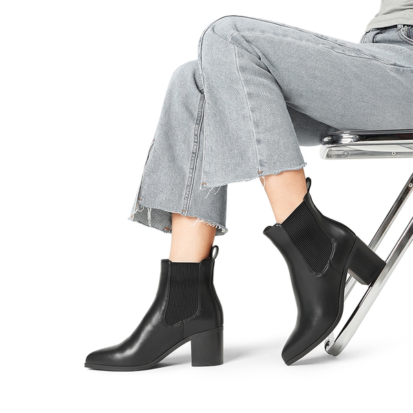 Pointed Toe Chelsea Ankle Boots - BLACK-PU - 1
