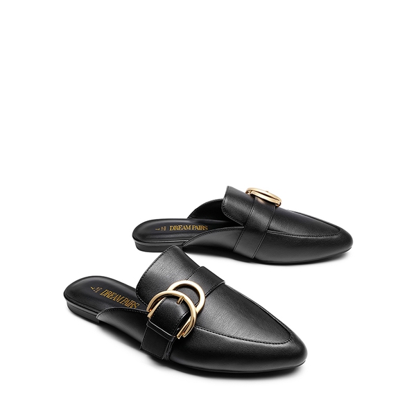 Casual Metal Buckle Mules - BLACK-PU - 6