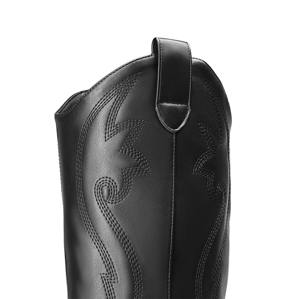  Pointed Toe Embroidered Cowboy Boots - BLACK - 4