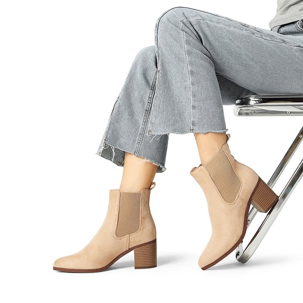 Pointed Toe Chelsea Ankle Boots - NUDE-SUEDE - 1