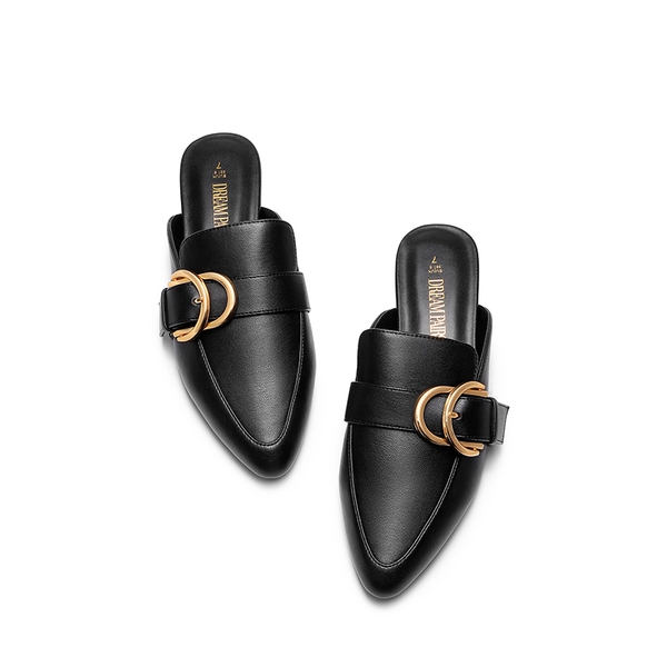Casual Metal Buckle Mules - BLACK-PU - 5