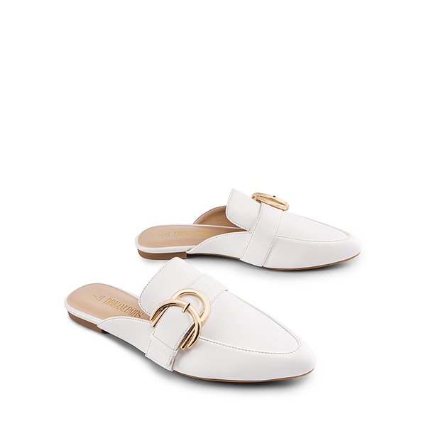 Casual Metal Buckle Mules - WHITE-PU - 6