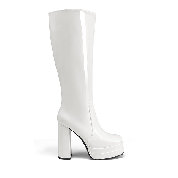 Platform Chunky Knee High Boots - WHITE-PAT - 2
