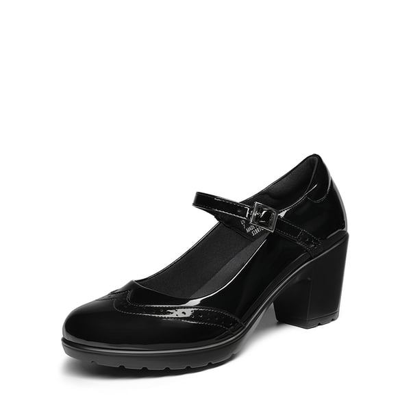  Mary Jane Chunky Heel Pumps - BLACK-PAT -  0