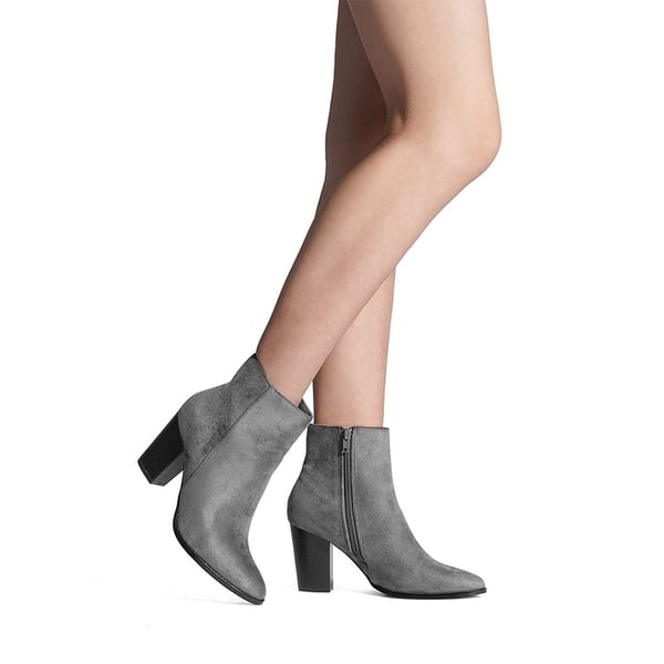 Pointed Toe Chunky Heel Ankle Boots - GREY-SUEDE - 1