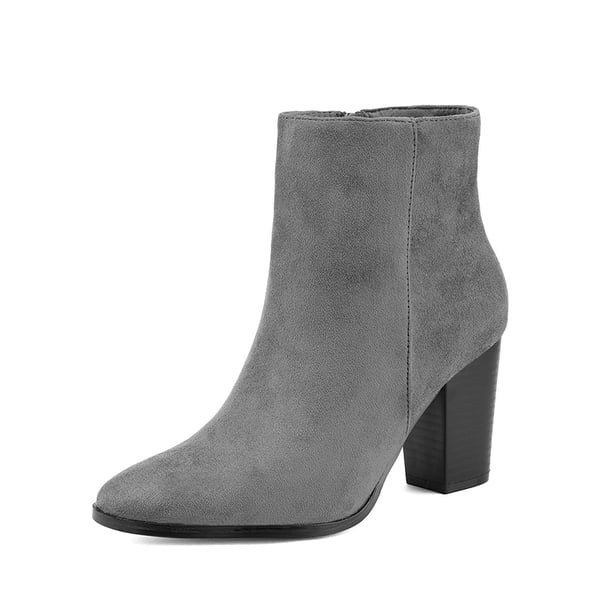 Pointed Toe Chunky Heel Ankle Boots - GREY-SUEDE -  0