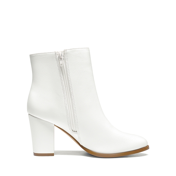 Pointed Toe Chunky Heel Ankle Boots - WHITE-PU - 2